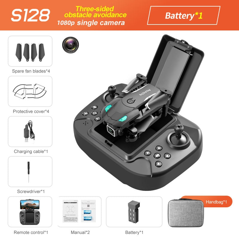 S128 Mini Drone 4K HD Camera Three-sided Obstacle Avoidance Air Pressure Fixed Height Professional Foldable Quadcopter Toys S128 Mini Drone 4K HD Camera DailyAlertDeals Black 1080P Bag 1B China 