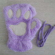 Fashion Girls Lovely Cat Claw Paw Plush Mittens Warm Soft Plush Short Fingerless women Leisure Bear Cat Gloves Half Finger Gifts Paws Gloves DailyAlertDeals purple One Size 