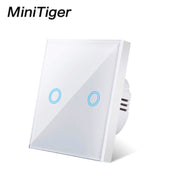 MiniTiger EU Touch Switch LED Crystal Glass Panel Wall Lamp Light Switch 1/2/3 Gang AC100-240V LED Sensor Switches Interruttore LED Touch Switch DailyAlertDeals White Touch 2-Gang EU Standard 