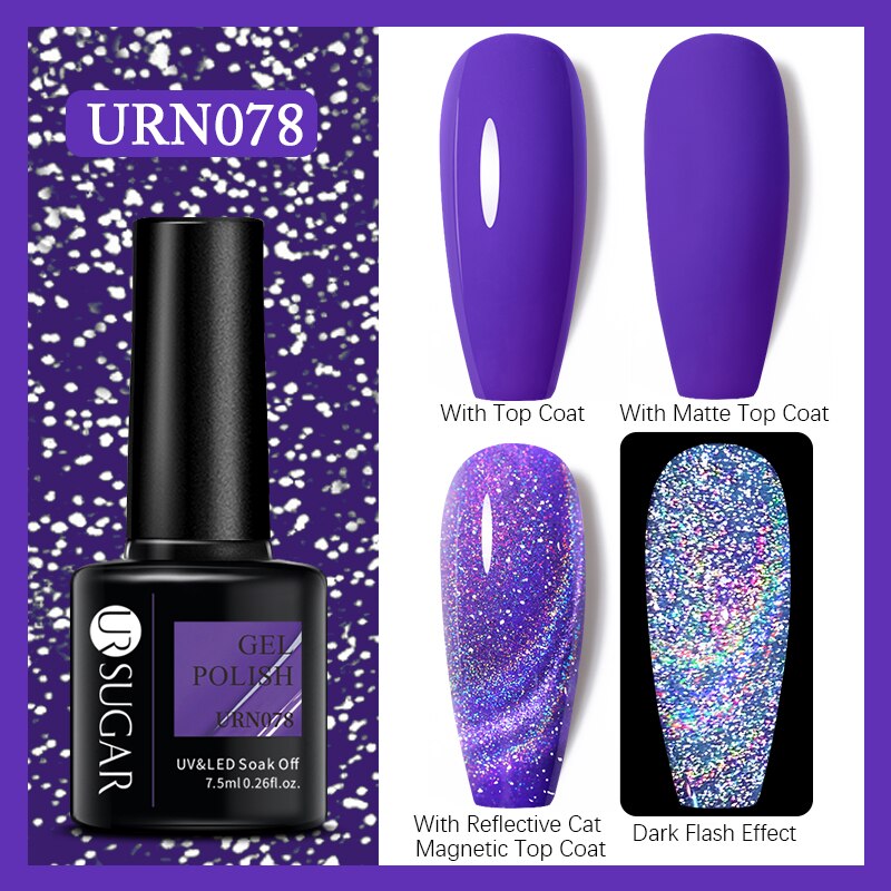 UR SUGAR Holographic Gel Reflective Cat Magnetic Nail Gel Polish Soak Off Laser Gel Glitter Varnish Manicure Nail Art Design Magnetic Nail Gel Polish DailyAlertDeals URN078  