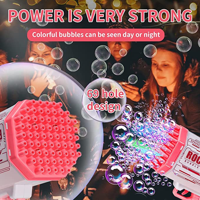 Rocket Boom Bubble Gun 69 Holes Soap Gatling Bubbles Blaster Machine Gun for Kids Toy Xmas Gift Bubble Gun Rocket DailyAlertDeals   