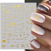 The New Heart Love Design Gold Sliver 3D Nail Art Sticker English Letter French Striping Lines Trasnfer Sliders Valentine Decor Nail Stickers DailyAlertDeals 1  