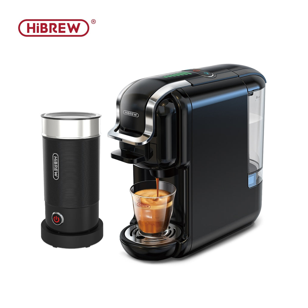HiBREW Multiple Capsule Coffee Machine, Hot/Cold Dolce Gusto Milk Nespresso Capsule ESE Pod Ground Coffee Cafeteria 19Bar 5 in 1 Brew Multiple Capsule Coffee Machine DailyAlertDeals H2B M1A BK China US
