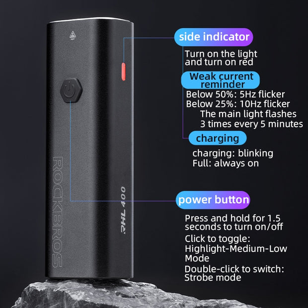 ROCKBROS Bike Light Rainproof Type-C Charging LED 2000mAh MTB Front Lamp Headlight Aluminum Ultralight Flashlight Bicycle Light USB Charging LED Flashlight for Bicycle DailyAlertDeals   