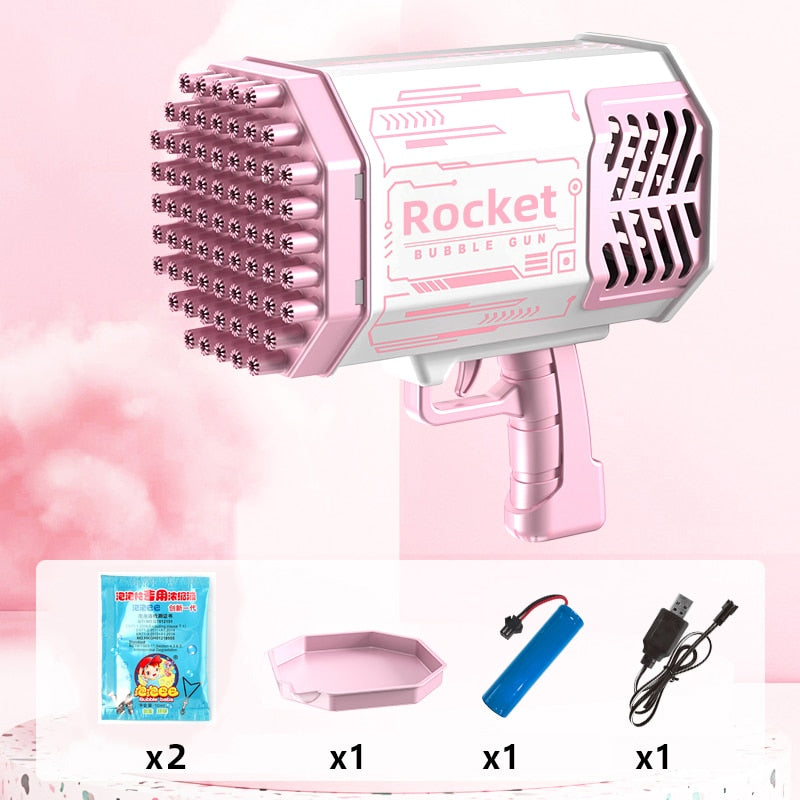 Rocket Boom Bubble Gun 69 Holes Soap Gatling Bubbles Blaster Machine Gun for Kids Toy Xmas Gift Bubble Gun Rocket DailyAlertDeals 69 hole Pink United States 