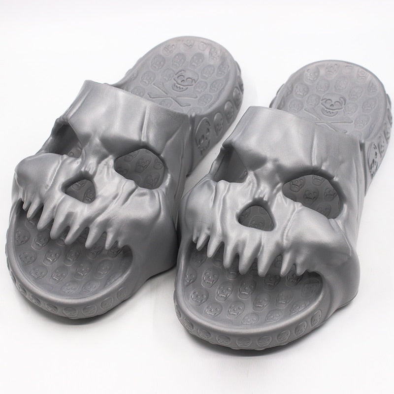 Skull Design Men Slippers 2023 Summer Outdoor Fun Novelty Slide Thick Sole Platform Beach Non-slip Women Sandal shoes DailyAlertDeals light gray 36-37 