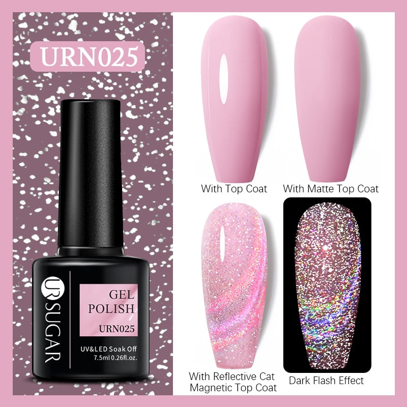UR SUGAR Holographic Gel Reflective Cat Magnetic Nail Gel Polish Soak Off Laser Gel Glitter Varnish Manicure Nail Art Design Magnetic Nail Gel Polish DailyAlertDeals URN025  