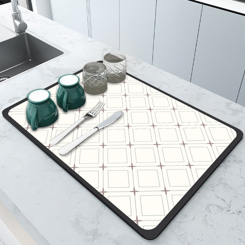 Kitchen Rubber Pad Dish Drying Mat Super Absorbent Drainer Mats Tableware Bottle Rugs Kitchen Dinnerware Placement Rubber pads DailyAlertDeals BG  drying mat W20 x L30CM 