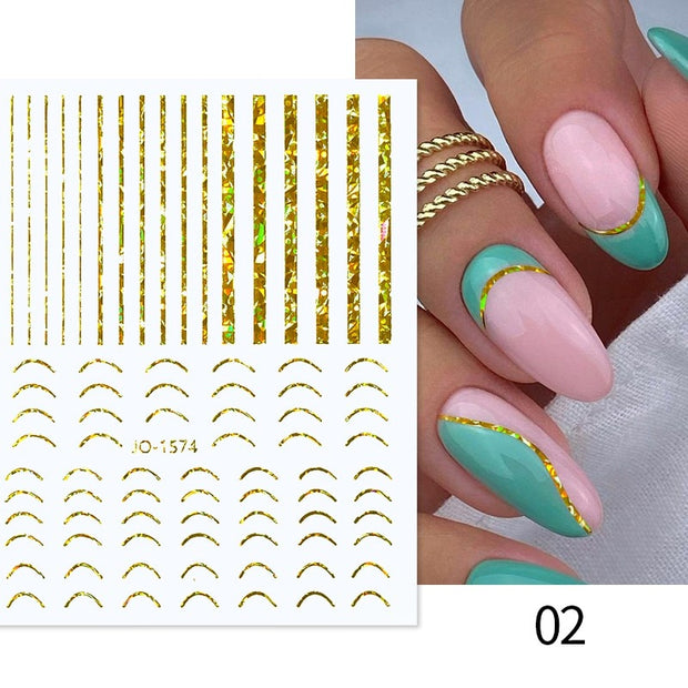 1PC Silver Gold Lines Stripe 3D Nail Sticker Geometric Waved Star Heart Self Adhesive Slider Papers Nail Art Transfer Stickers 0 DailyAlertDeals 1574 Laser Gold  