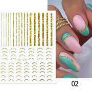 French 3D Nail Decals Stickers Stripe Line French Tips Transfer Nail Art Manicure Decoration Gold Reflective Glitter Stickers nail art DailyAlertDeals A02  