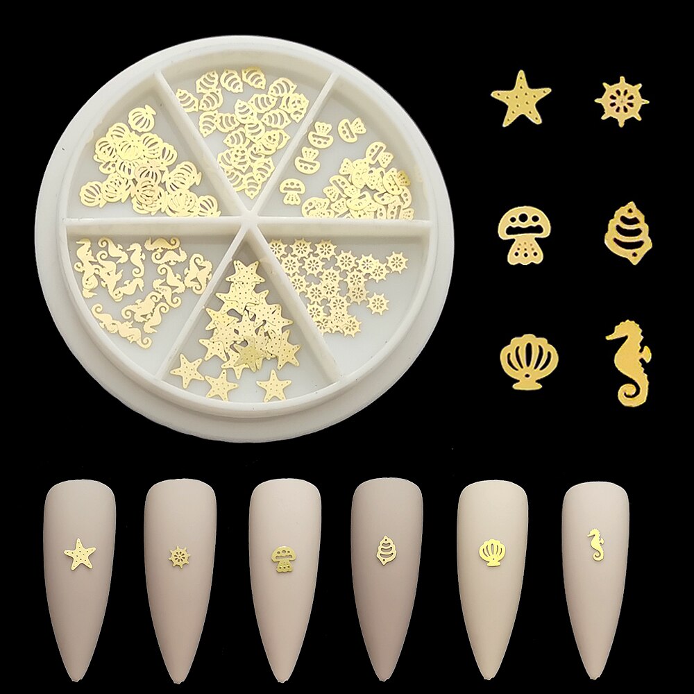 100Pcs/Lot Gold Metal Nail Decals Ultra-thin Flakes Nail Bling Rhinestone Cute 3D Nail Art Decorations Charm Nail Art Rivets 0 DailyAlertDeals