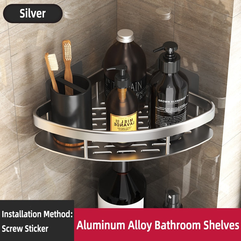 Bathroom Shelf Makeup Storage Organizer Aluminum Alloy Shampoo Rack Shower Shelf Bathroom Accessories No Drill Wall Shelf Corner Wall Shelves DailyAlertDeals Silver 1Triangle China 