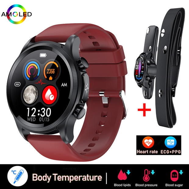 New ECG+PPG Smart Watch Men and Women with Health Fitness Tracker monitoring Sport Smartwatch ECG+PPG Smart Watch DailyAlertDeals Red chest patch  