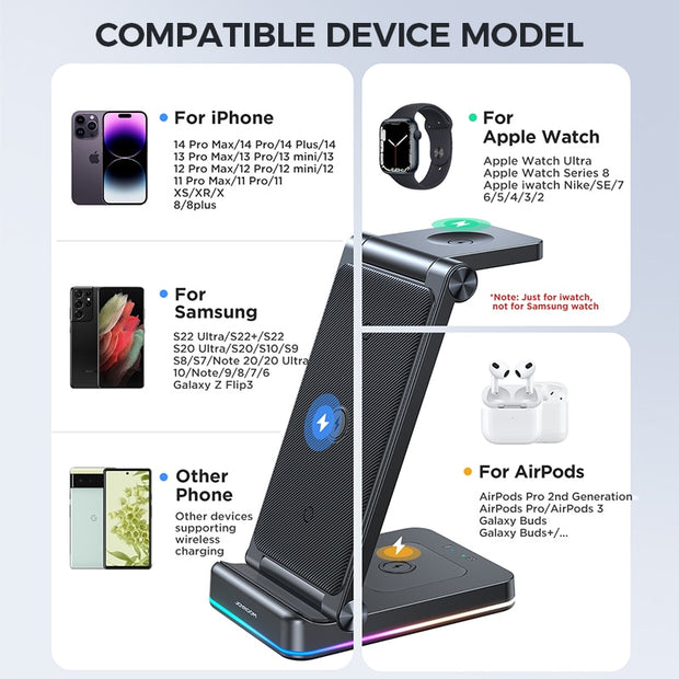 3 in 1 Wireless Charging Station for Multiple Devices Foldable Wireless charger stand For iPhone Xiaomi Apple Watch Airpods 3 in 1 Wireless Charging Station DailyAlertDeals   
