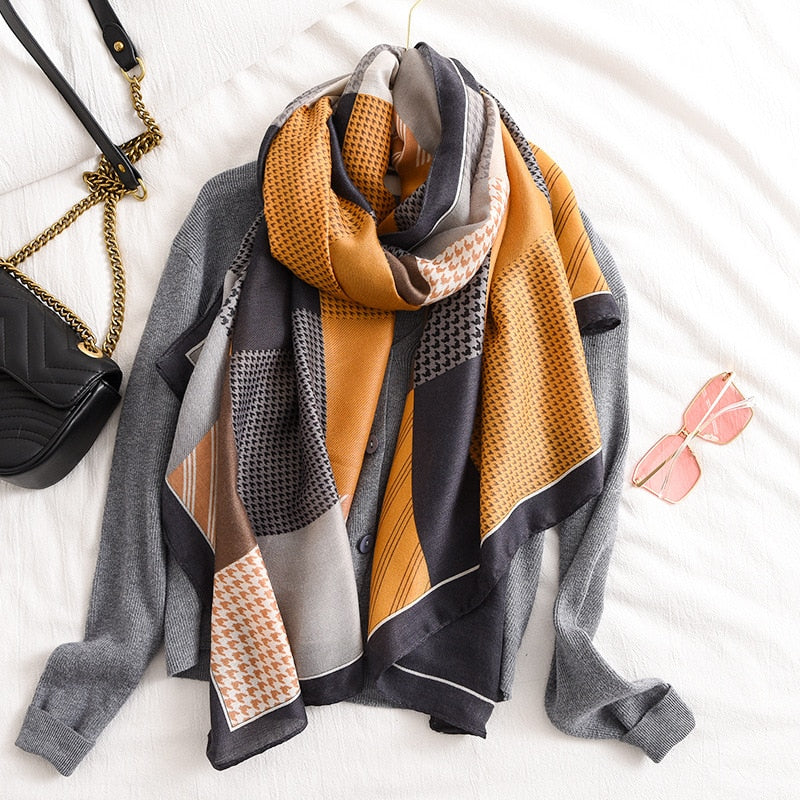 2022 New Design Brand Women Scarf Fashion Print Cotton Spring Winter Warm Scarves Hijabs Lady Pashmina Foulard Bandana Plaid 0 DailyAlertDeals WJ141-2 180x90cm 