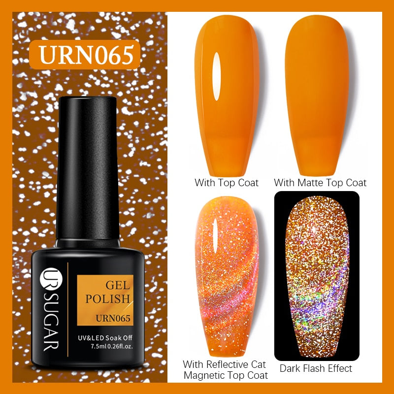 UR SUGAR Holographic Gel Reflective Cat Magnetic Nail Gel Polish Soak Off Laser Gel Glitter Varnish Manicure Nail Art Design Magnetic Nail Gel Polish DailyAlertDeals URN065  