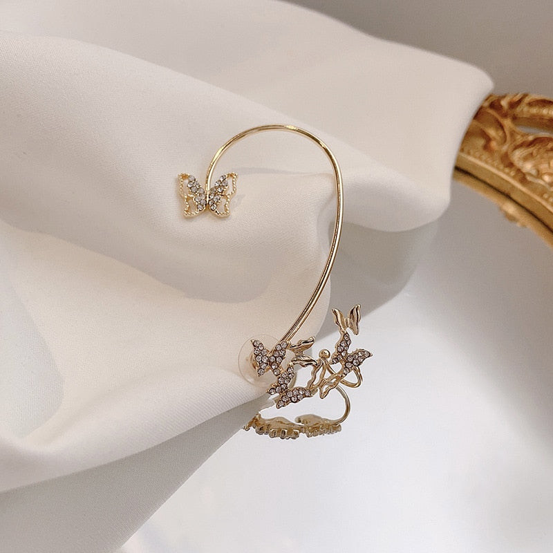 Shining Zircon Butterfly Ear Cuff Earrings for Women Girls Fashion 1pc Non Piercing Ear Clip Ear-hook Party Wedding Jewelry Gift 0 DailyAlertDeals D left ear gold  