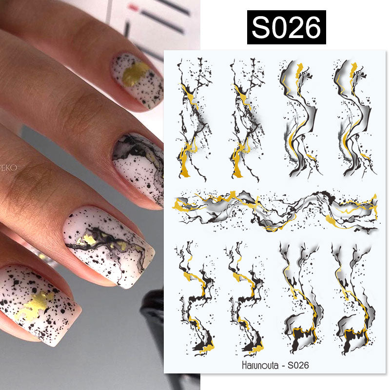 Harunouta Blooming Ink Marble 3D Nail Sticker Decals Leaves Heart Transfer Nail Sliders Abstract Geometric Line Nail Water Decal nail decal stickers DailyAlertDeals S026  
