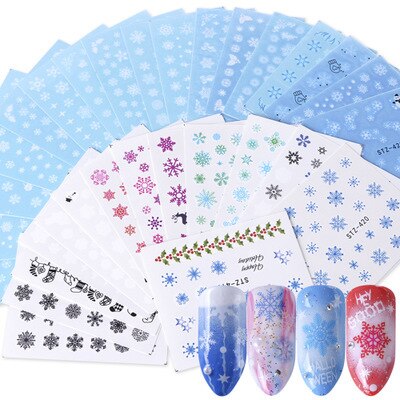 18-50Pcs/Set Mixed Design New Nail Art Sticker Set Black Lace Gold Silver Glitter Flower Water Decal Slider Wraps Decor Manicure Nail Sticker DailyAlertDeals Snowflake30(30pcs)  