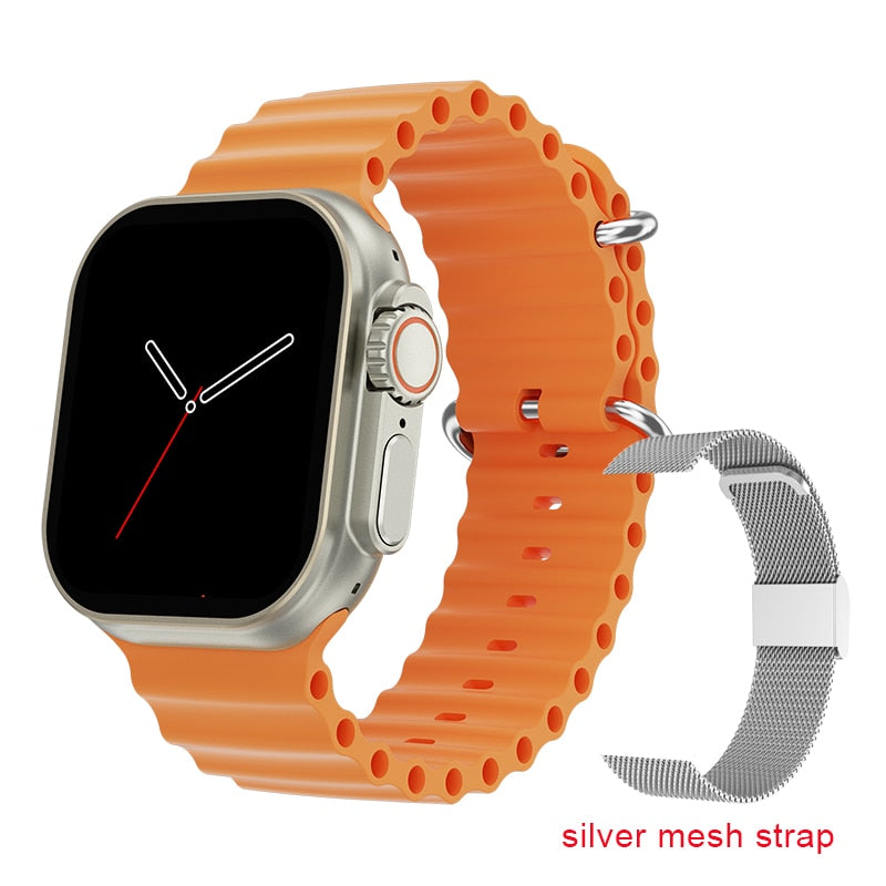 2023 New Smart Watch Body Temperature Ultra Series 8 NFC Smartwatch Wireless Charging Bluetooth Call Men Women Watch for Apple Smart watch DailyAlertDeals silver mesh orange  