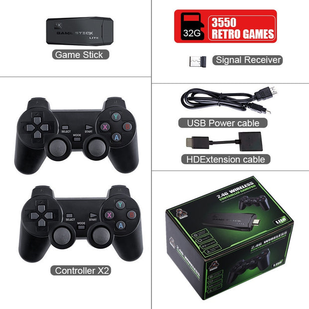 Video Game Console 2.4G Double Wireless Controller Game Stick 4K 10000 Games 64 32GB Retro Games for PS1/GBA Boy Christmas Gift Video Game Console Accessories DailyAlertDeals 32G3500Game Havebox  