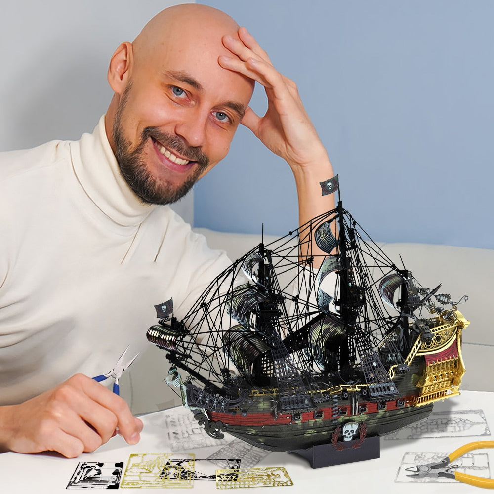 3D Metal Puzzle The Queen Anne Revenge Jigsaw Pirate Ship DIY Model Building Kits Toys for Teens Brain Teaser Pirate ship model Decor DailyAlertDeals   