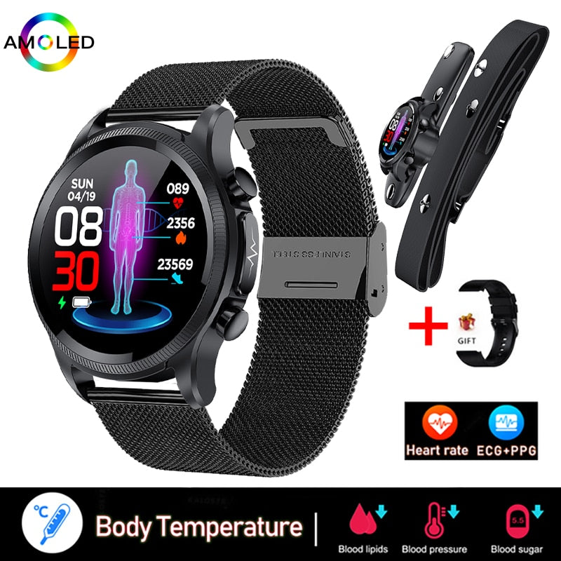 New ECG+PPG Smart Watch Men and Women with Health Fitness Tracker monitoring Sport Smartwatch ECG+PPG Smart Watch DailyAlertDeals Black mesh belt XX  