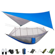 Lightweight Portable Camping Hammock and Tent Awning Rain Fly Tarp Waterproof Mosquito Net Hammock Canopy 210T Nylon Hammocks Camping Hammock and Tent DailyAlertDeals Blue and gray  