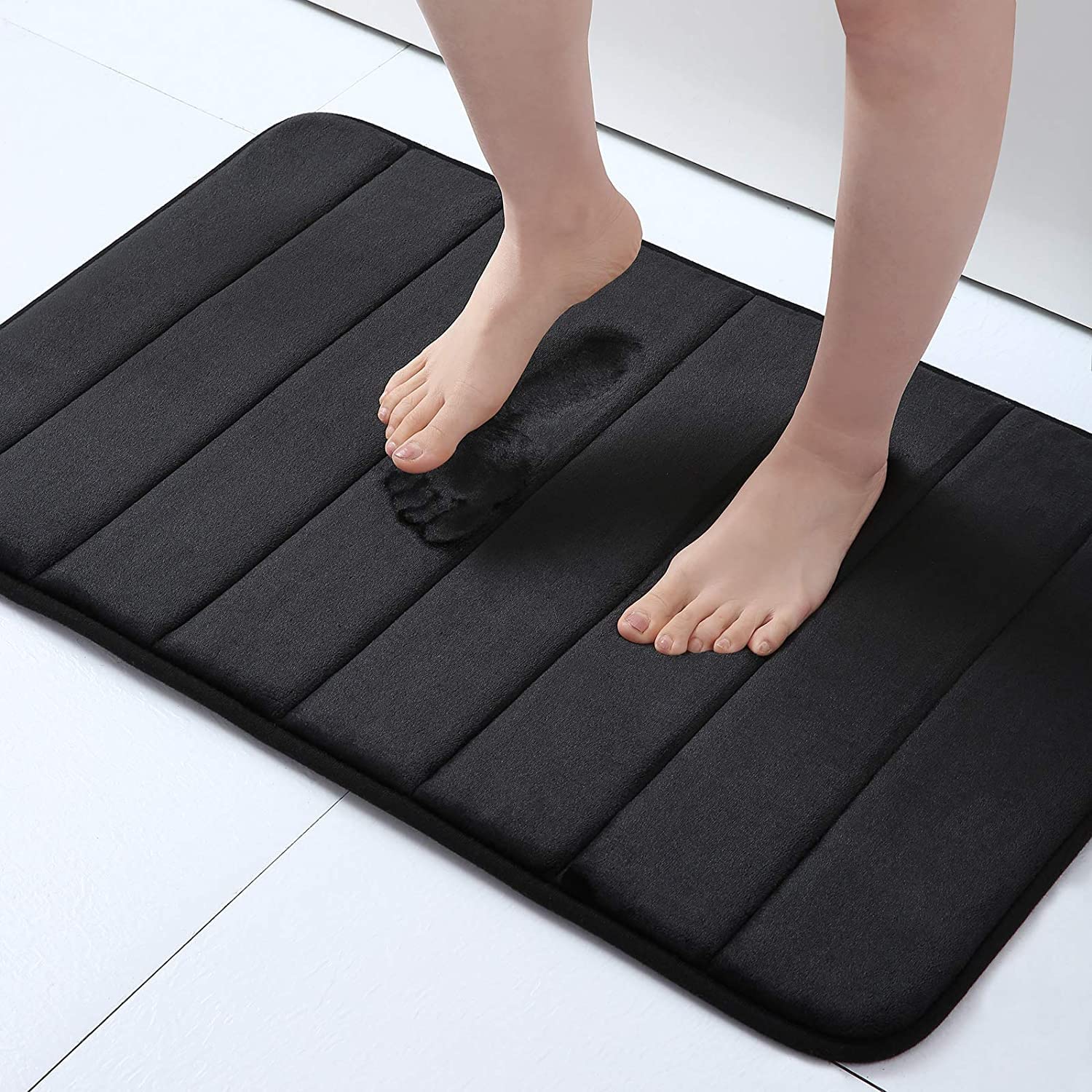 Memory Foam Bath Mat Anti-Slip Shower Carpet Soft Foot Pad Decoration Floor Protector Absorbent Quick Dry Bathroom Rug Mats & Rugs DailyAlertDeals 43x61cm(17x24inch) China black 3