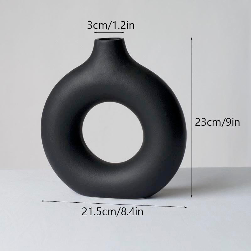 Nordic Ceramic Vase for Pampas Grass Donuts Flower Pot Home Decoration Accessories Office Living Room Interior Table Desk Decor Nordic Ceramic Vase DailyAlertDeals Black L China 