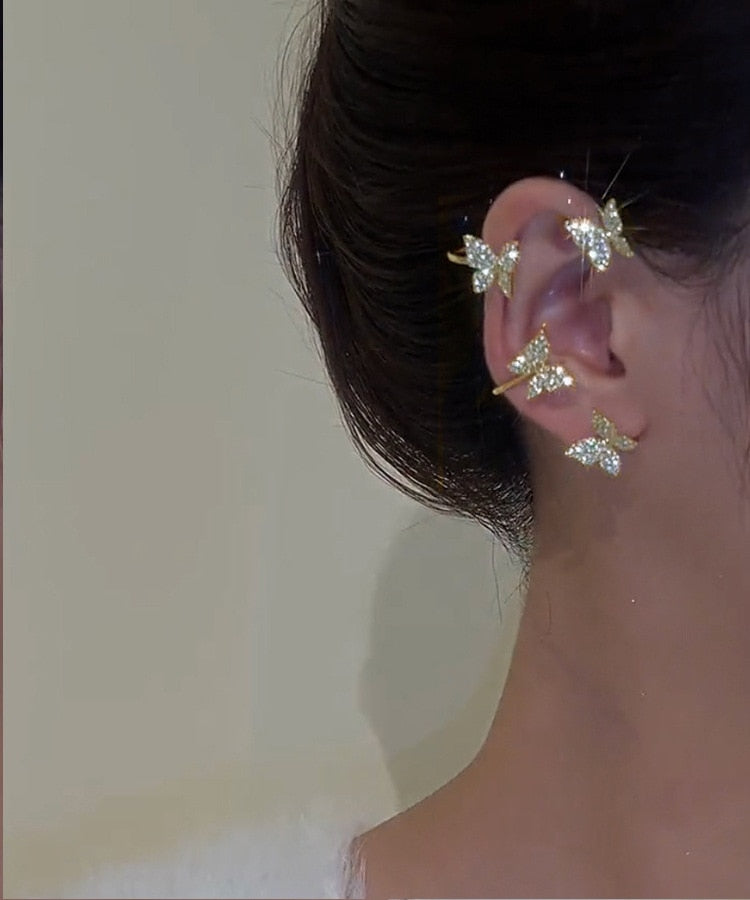Shining Zircon Butterfly Ear Cuff Earrings for Women Girls Fashion 1pc Non Piercing Ear Clip Ear-hook Party Wedding Jewelry Gift 0 DailyAlertDeals A right ear gold  