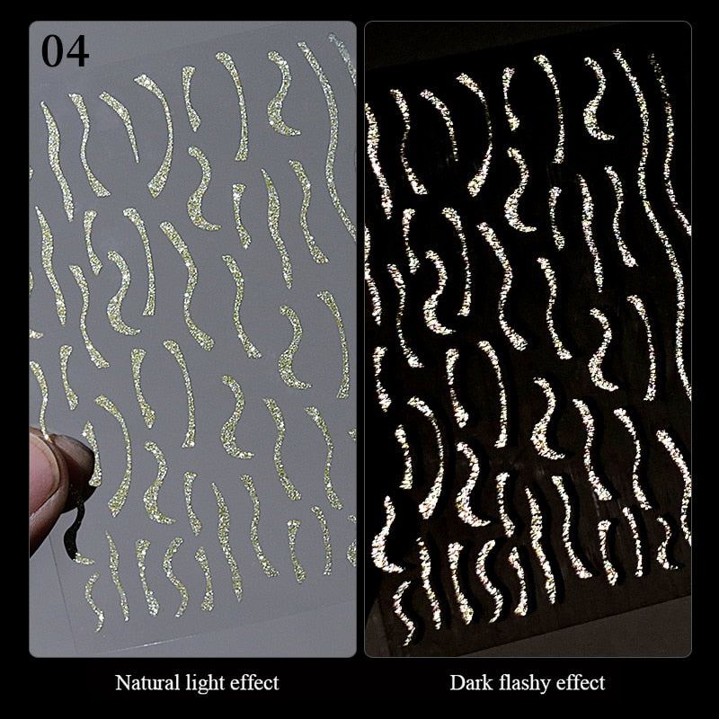 French 3D Nail Decals Stickers Stripe Line French Tips Transfer Nail Art Manicure Decoration Gold Reflective Glitter Stickers nail art DailyAlertDeals 04  
