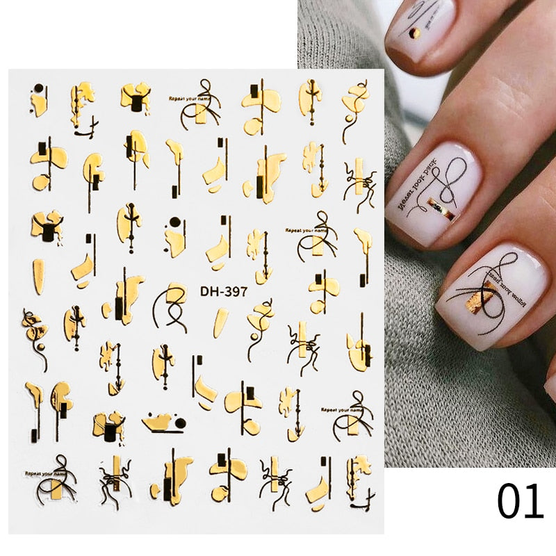 Harunouta 2022 NEW Gold Bronzing Slider Nail Art 3D Decals Decoration Flower Leaves Nail Art Sticker DIY Manicure Transfer Decal 0 DailyAlertDeals DH-01  