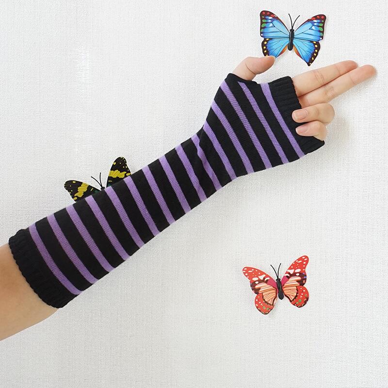 Black Punk long Fingerless Gloves Cuff Women Men Ninja Sport Outdoor Hip-hop GlovesElbow Mittens Cool Stretch winter Arm Warmer Gloves DailyAlertDeals 3 One Size 