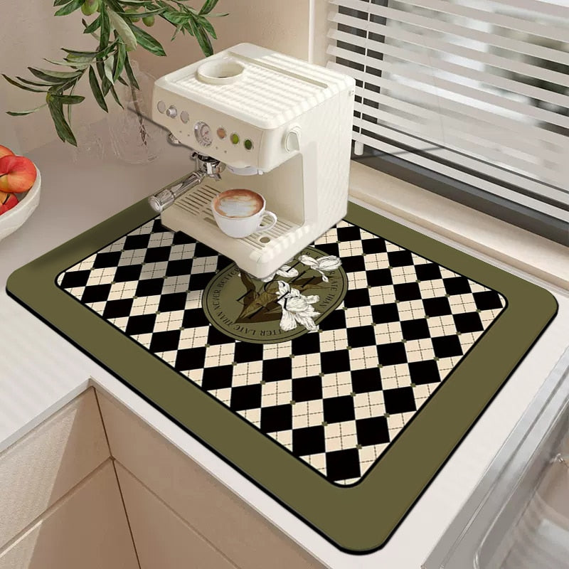 Kitchen Rubber Pad Dish Drying Mat Super Absorbent Drainer Mats Tableware Bottle Rugs Kitchen Dinnerware Placement Rubber pads DailyAlertDeals CC drying mat W20 x L30CM 