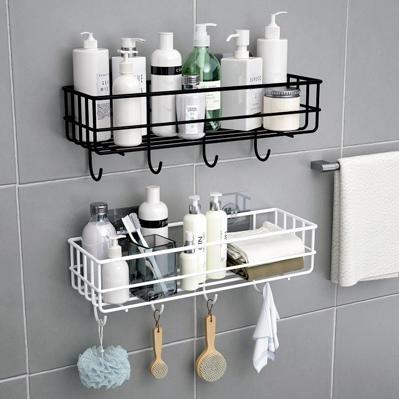 Japanese-style wrought iron bathroom shelf wall-mounted shower gel storage rack toilet free punch toiletry stand bathroom shelf DailyAlertDeals   