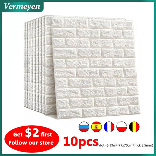 10pcs 3D Wall Sticker Imitation Brick Bedroom Decoration Waterproof Self Adhesive Wallpaper For Living Room Kitchen TV Backdrop 0 DailyAlertDeals   