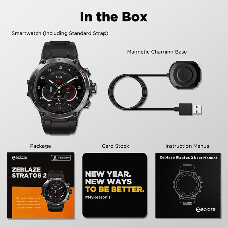 [The New 2022] Zeblaze Stratos 2 GPS Smart Watch AMOLED Display 24h Health Monitor 5 ATM Long Battery Life GPS Watch For Men 0 DailyAlertDeals   