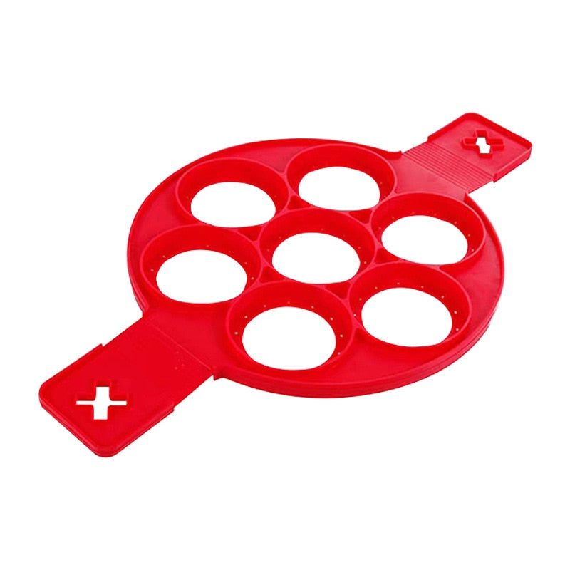 Egg Pancake Ring Nonstick Pancake Maker Mold Silicone Egg Cooker fried egg shaper Omelet Moulds for Kitchen Baking Accessories creative pancake moulds DailyAlertDeals Red-a  