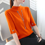 Fashion Causal Sequined Pendant O Neck Half Sleeve T Shirt Women Summer Solid Color Skinny Clothing Simple Free Shipping Tops 0 DailyAlertDeals   