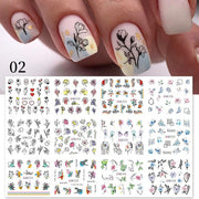 12 Designs Nail Stickers Set Mixed Floral Geometric Nail Art Water Transfer Decals Sliders Flower Leaves Manicures Decoration 0 DailyAlertDeals A02  