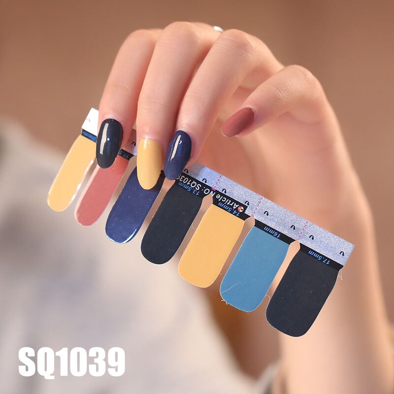 1sheet Korean Nail Polish Strips DIY Waterproof Nail Wraps Mixed Patterns Full Nail Patch Adhesive for Women Nail Art Stickers nail decal sticker DailyAlertDeals SQ1039  