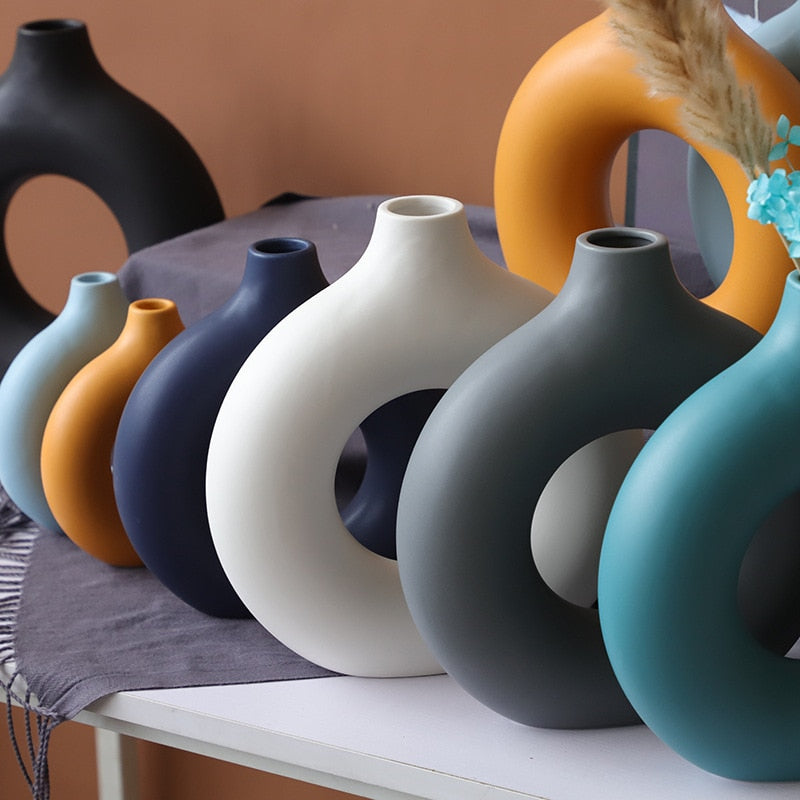 Nordic Ceramic Vase for Pampas Grass Donuts Flower Pot Home Decoration Accessories Office Living Room Interior Table Desk Decor Nordic Ceramic Vase DailyAlertDeals   