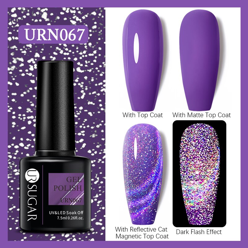 UR SUGAR Holographic Gel Reflective Cat Magnetic Nail Gel Polish Soak Off Laser Gel Glitter Varnish Manicure Nail Art Design Magnetic Nail Gel Polish DailyAlertDeals URN067  