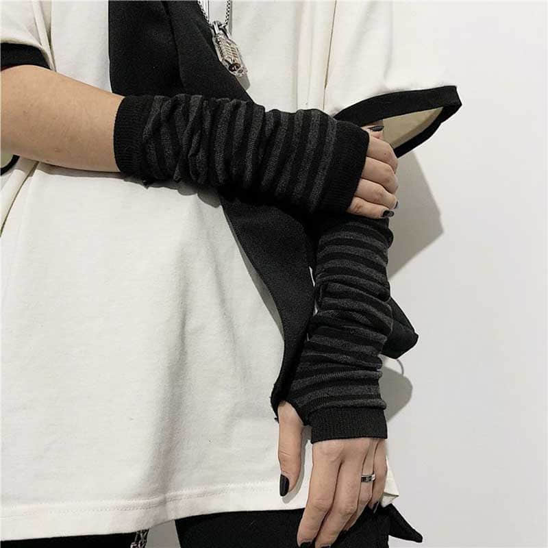 Black Punk long Fingerless Gloves Cuff Women Men Ninja Sport Outdoor Hip-hop GlovesElbow Mittens Cool Stretch winter Arm Warmer Gloves DailyAlertDeals Black grey One Size 