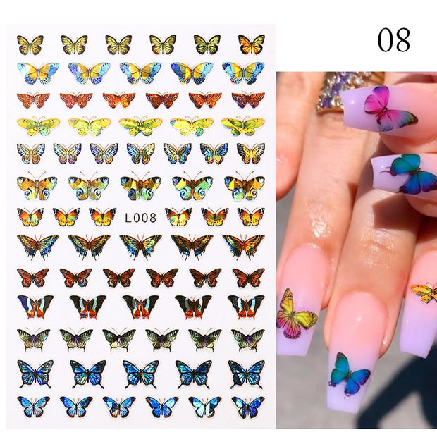 Nail Blue Butterfly Stickers Flowers Leaves Self Adhesive Decals 3D Transfer Sliders Wraps Manicure Foils DIY Decorations Tips 0 DailyAlertDeals L008  