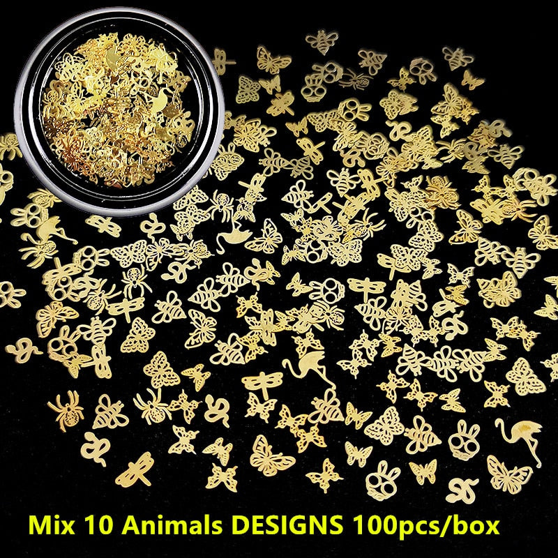 100Pcs/Lot Gold Metal Nail Decals Ultra-thin Flakes Nail Bling Rhinestone Cute 3D Nail Art Decorations Charm Nail Art Rivets 0 DailyAlertDeals 725  