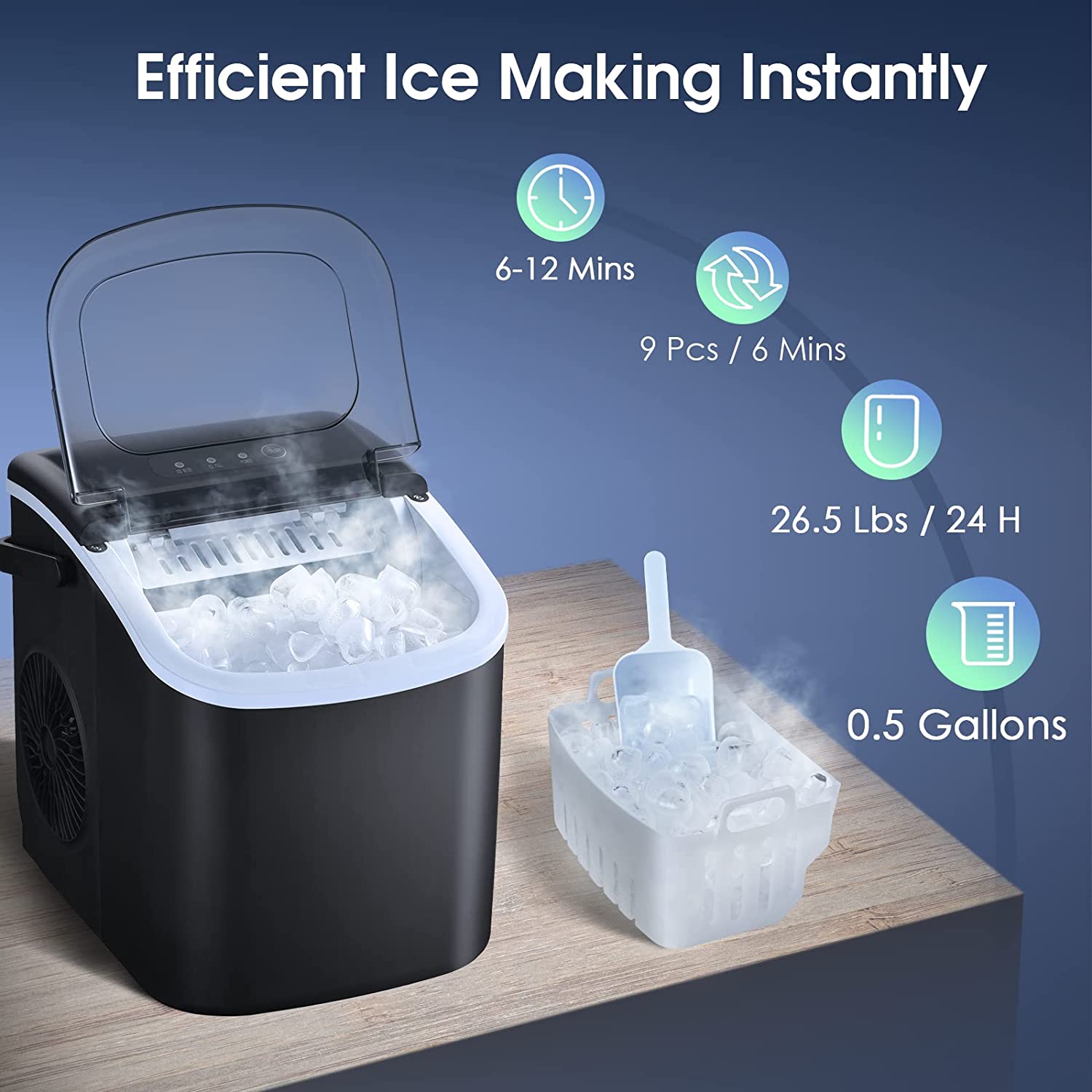 Countertop Bullet Ice Maker Machine for Home 26 Lbs Automatic Ice Cube Maker Machine for Kitchen Office Bar Party Ice Maker machine for home DailyAlertDeals   