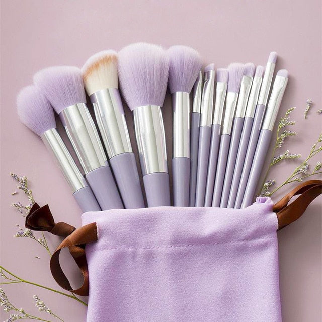 13pcs Soft Makeup Brushes Set Eyeliner Eye Shadow Brush Cosmetic Foundation Blush Powder Blending Beauty Makeup Tool Maquiagem 13 PCS Makeup Brushes Set in bag DailyAlertDeals Silver  