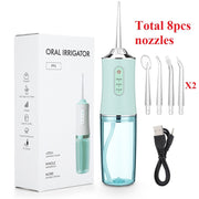 Oral Irrigator Portable Dental Water Flosser USB Rechargeable Water Jet Floss Tooth Pick 4 Jet Tip 220ml 3 Modes IPX7 1400rpm 0 DailyAlertDeals France with 8pcs Nozzles 